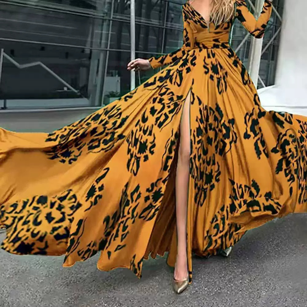 ZARA Sexy Chic Dark Floral Print Long Sleeve Slit Maxi Dress